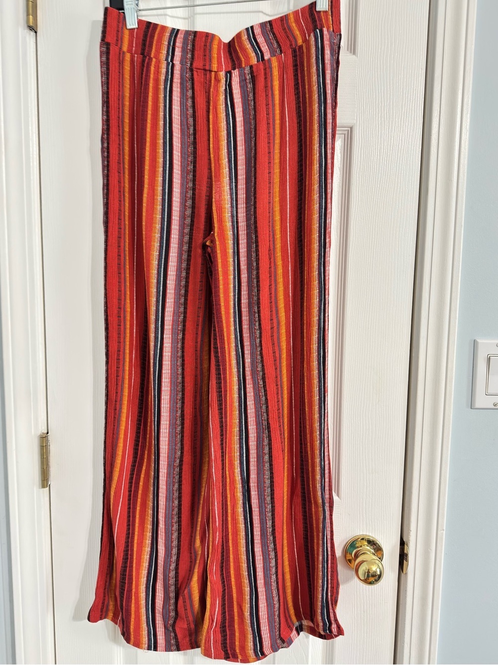 AGB Boho Striped Wide Leg Pants Red Orange Tribal Print Gauze Palazzo Size M/L - Picture 4 of 8
